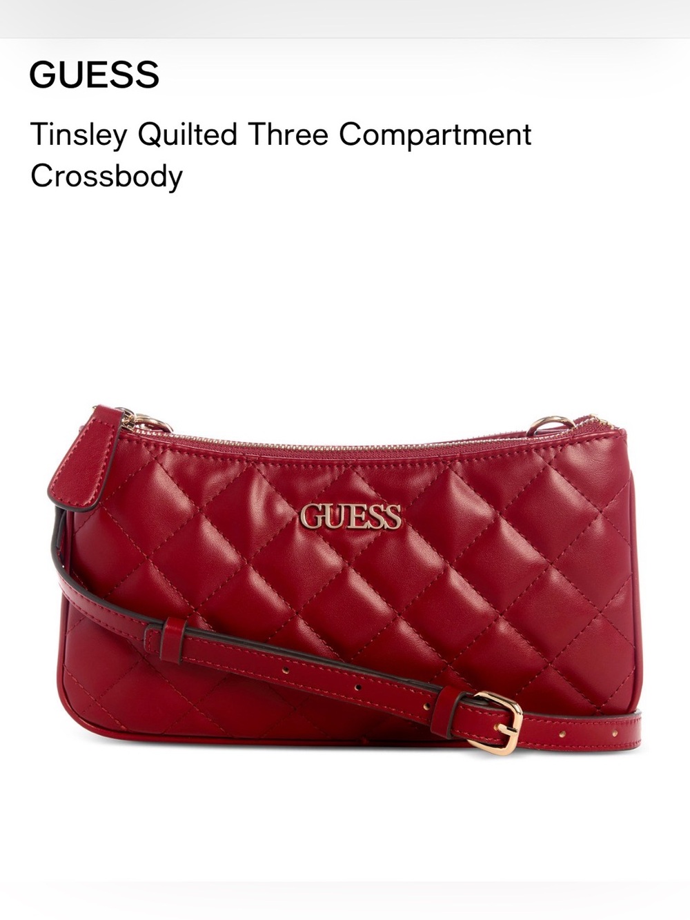 Guess Tinsley Quilted Three Compartment C/B. Red/Gold.